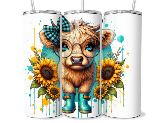 20 oz Highland Cow Tumbler, Metal insulated tumbler, sublimation wrap