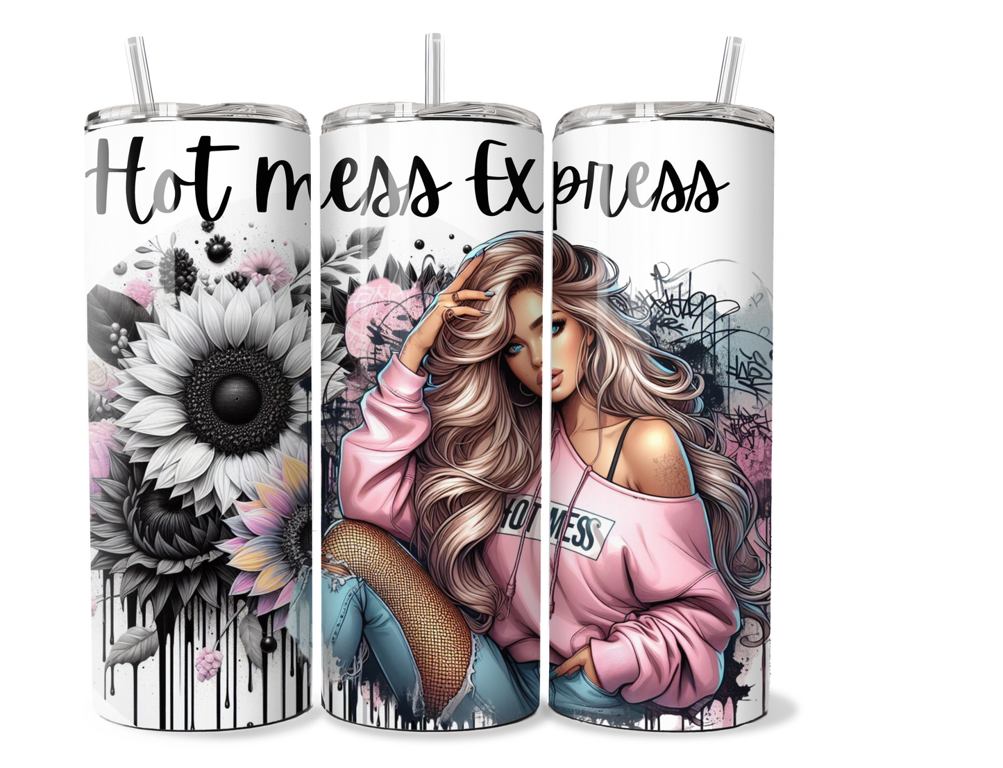 20 oz stainless steel double walled Tumbler Hot mess girl collection