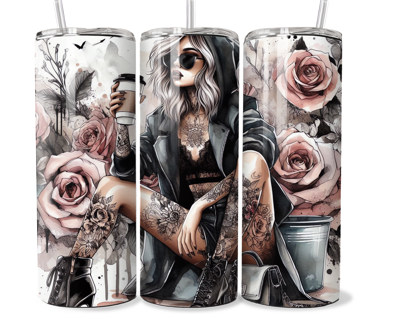 Sassy Tattooed girl 20 oz stainless steel double walled Tumbler with motivational quote