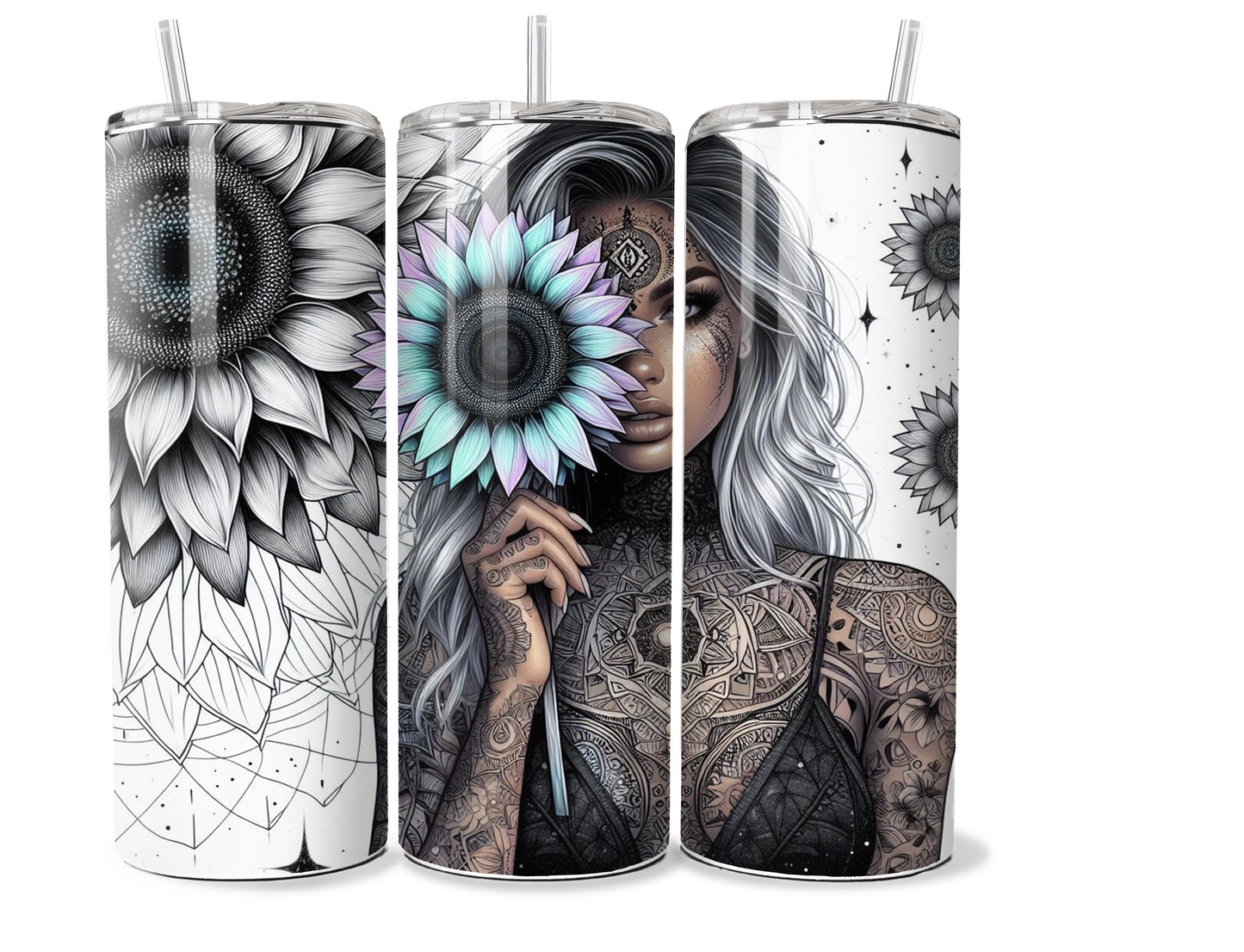 20 oz stainless steel double walled Tumbler, tattooed girl