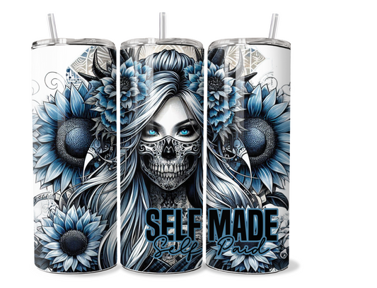 20 oz stainless steel double walled Tumbler, tattooed girl skull design self made self paid