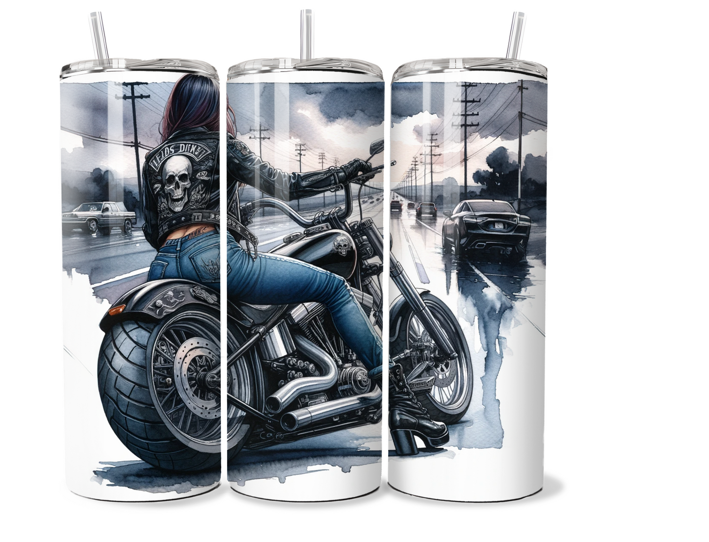 20 oz stainless steel double walled Tumbler, Biker girl