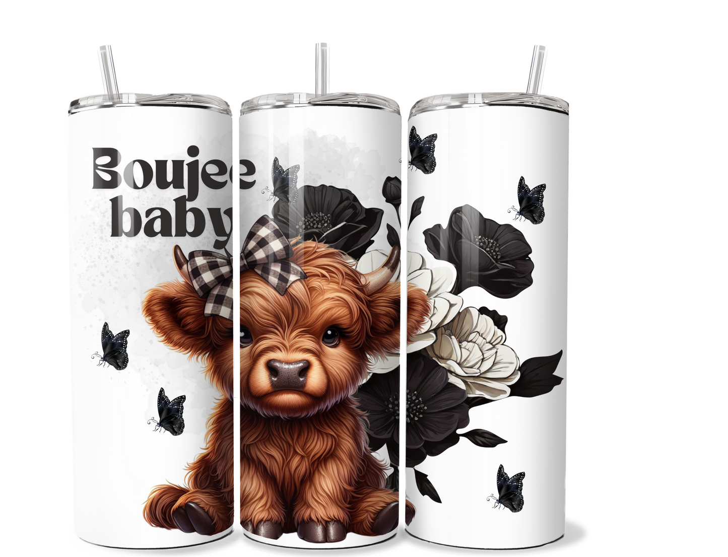 20 oz stainless steel double walled Tumbler- Highland cow boujee baby