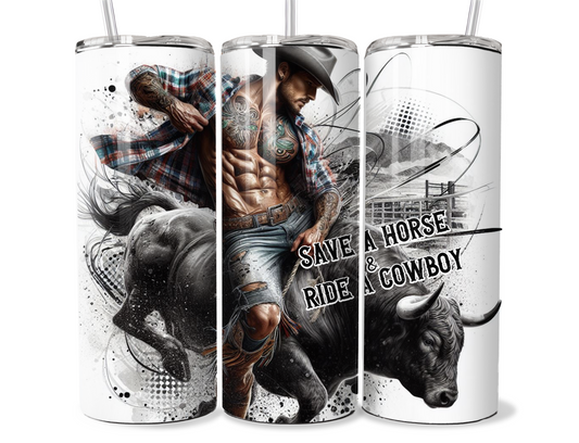 20 oz stainless steel double walled Tumbler-Cow boy riding a bull