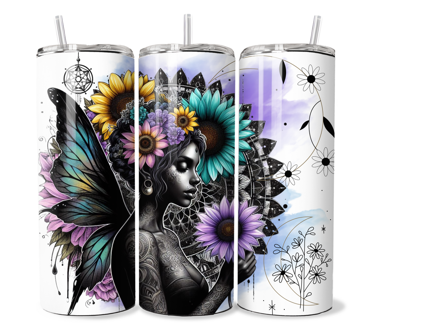 20 oz stainless steel double walled skinny Tumbler, Mystical fairy design