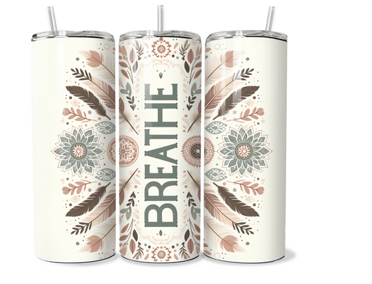 20 oz stainless steel double walled Tumbler, boho, Mandela, breathe