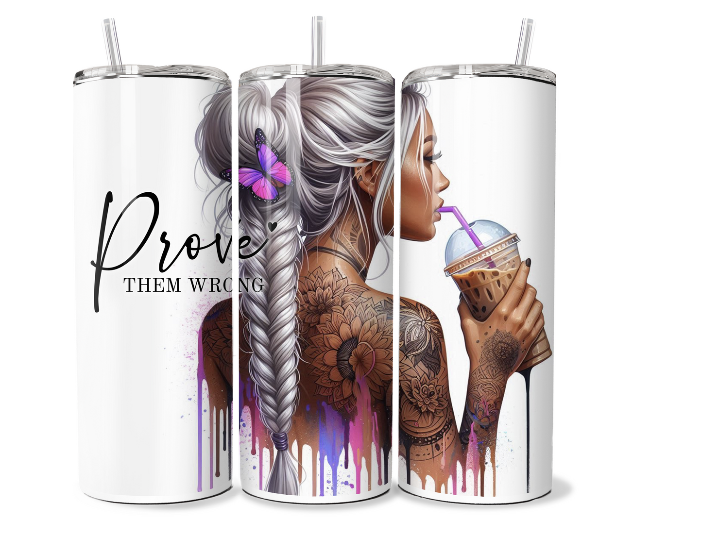 Sassy Tattooed girl 20 oz stainless steel double walled Tumbler with motivational quote