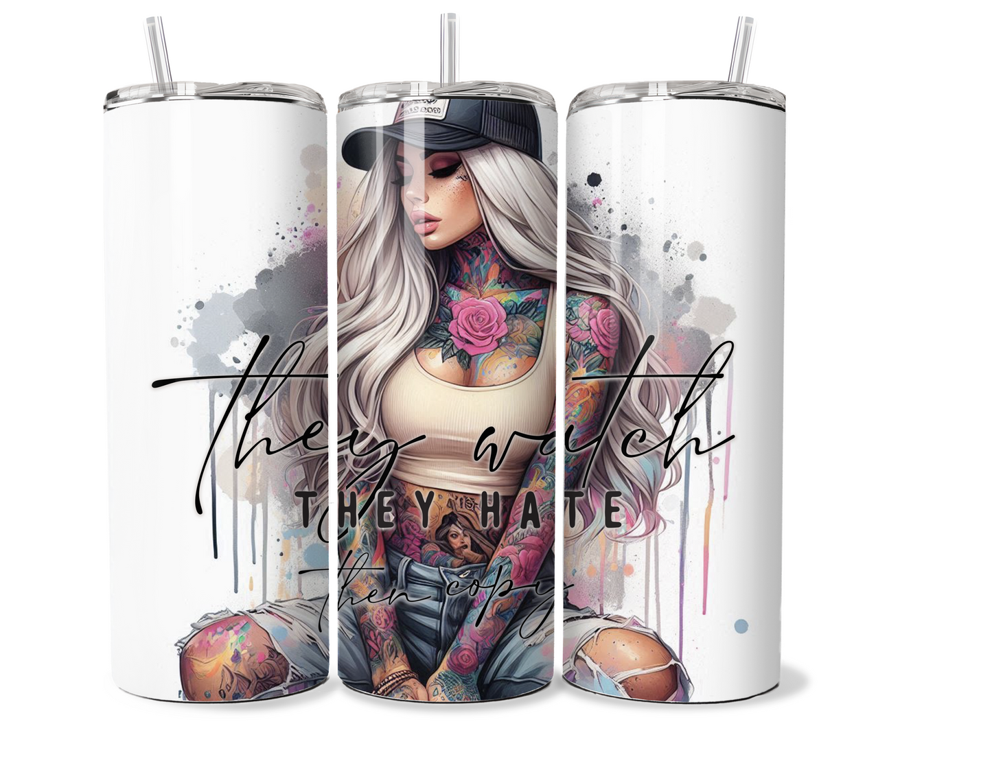 Sassy Tattooed girl 20 oz stainless steel double walled Tumbler with motivational quote