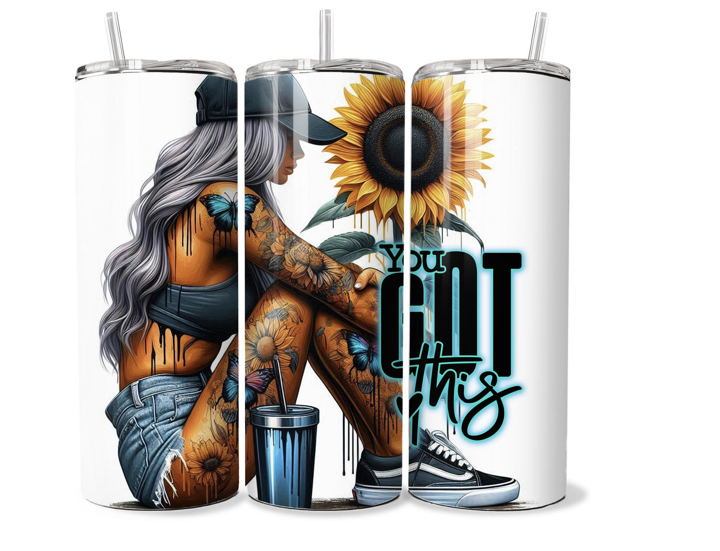 Sassy Tattooed girl 20 oz stainless steel double walled Tumbler with motivational quote