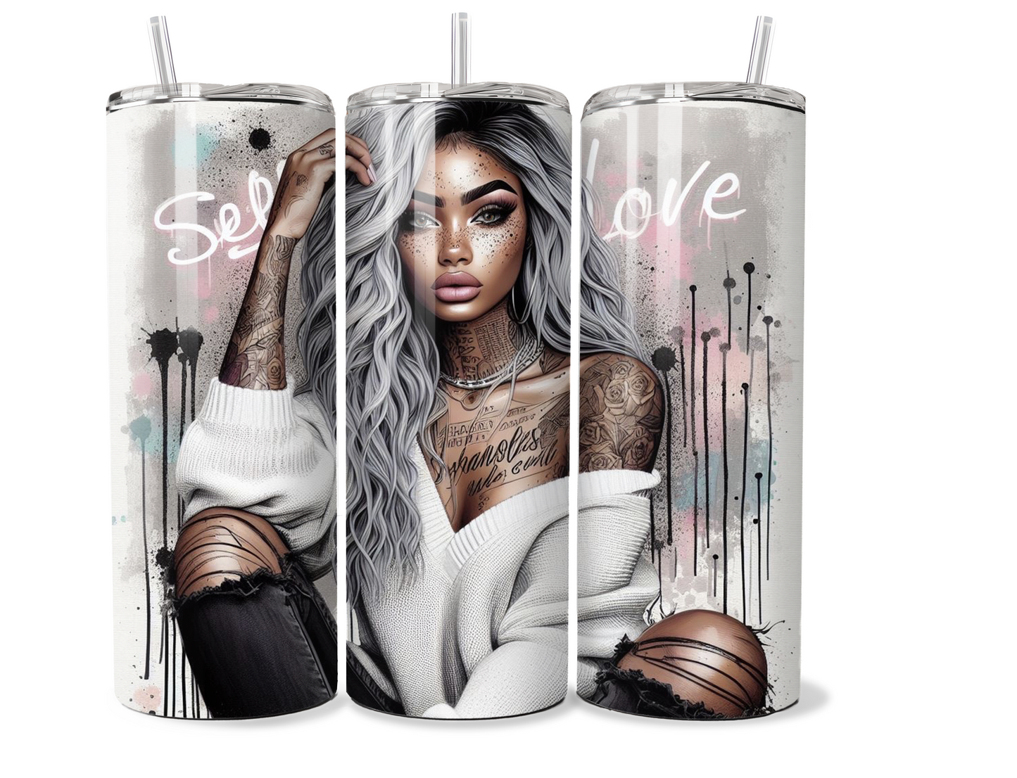 Sassy Tattooed girl 20 oz stainless steel double walled Tumbler with motivational quote