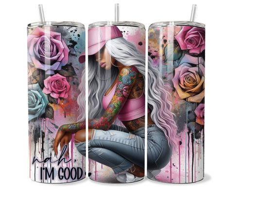 Sassy Tattooed girl 20 oz stainless steel double walled Tumbler with motivational quote