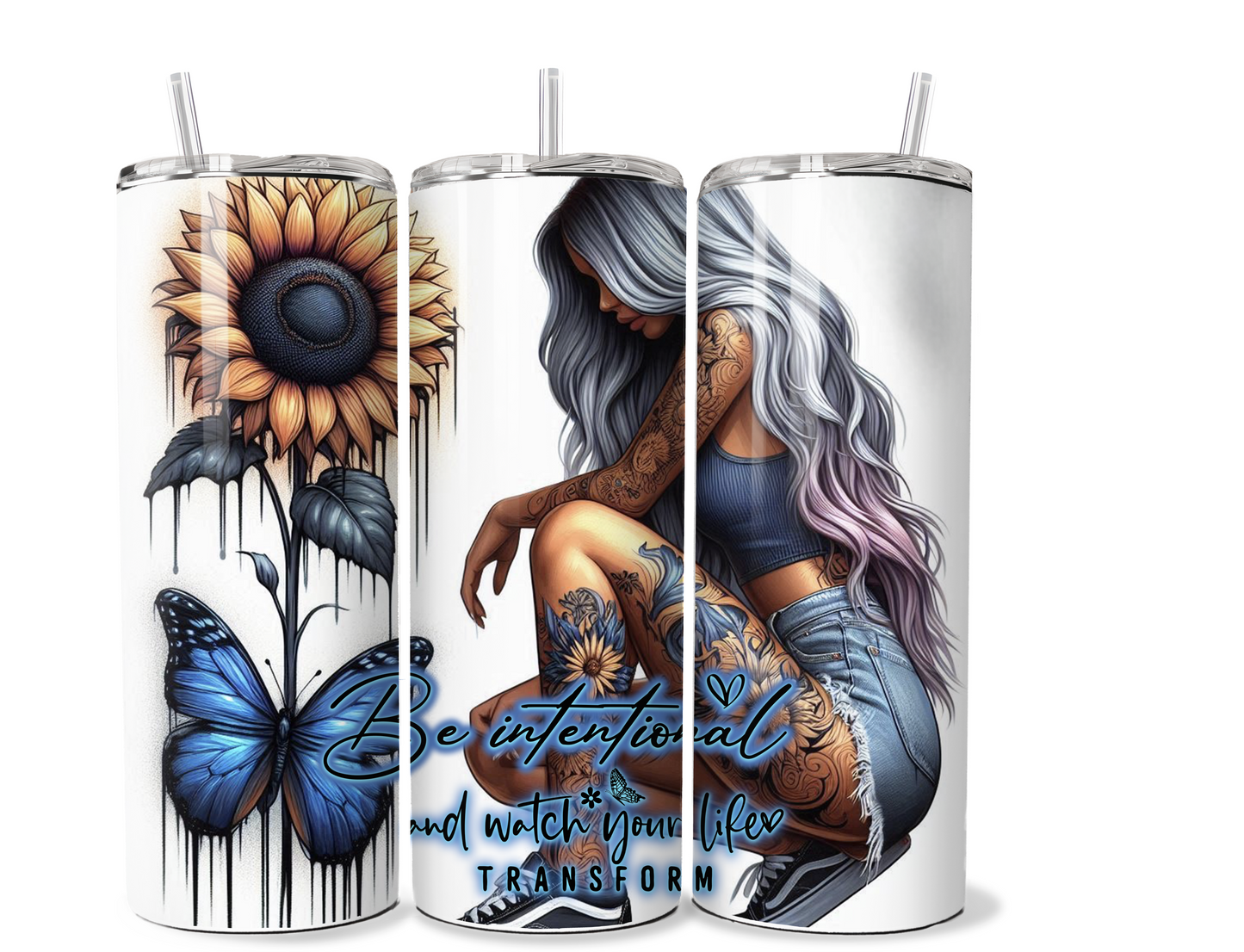 Sassy Tattooed girl 20 oz stainless steel double walled Tumbler with motivational quote