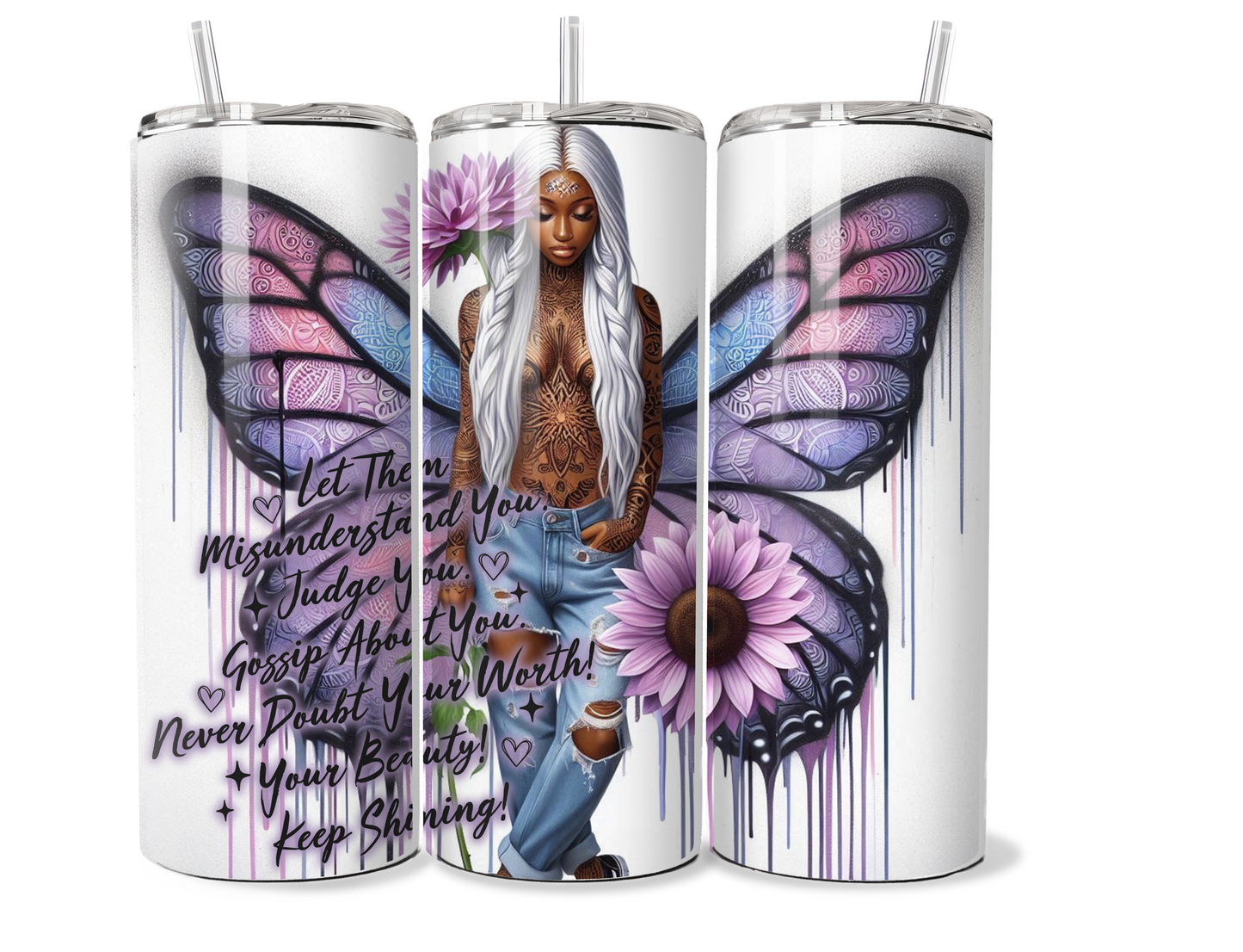 Sassy Tattooed girl 20 oz stainless steel double walled Tumbler with motivational quote